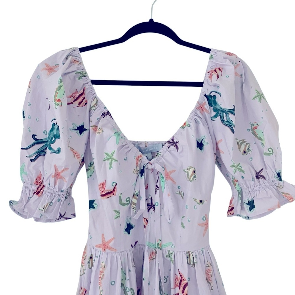 Hill House Ophelia Dress in Sea Creatures Puff Sleeves Babydoll Pockets NWT - Picture 3 of 14